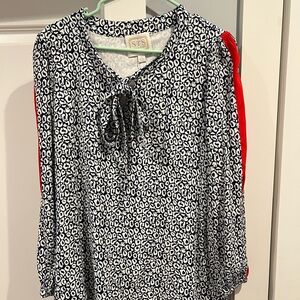 Sail to Sable Black and White Patterned Blouse